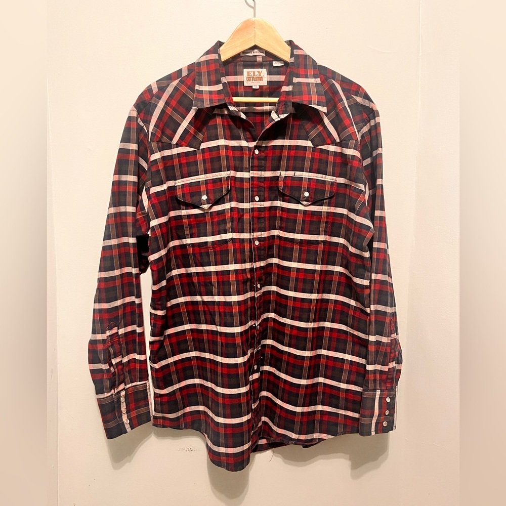 Ely Cattlemen - Mens XL - Pearl Snap - Red & Blue -  Button-up Western Shirt